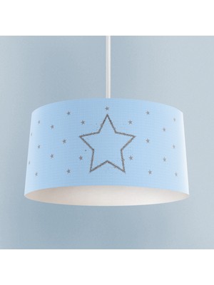 PremiumPort Büyük Gri Yıldız Desenli Mavi Çocuk Odası Avizesi