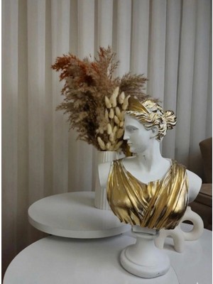 Mirsa Global Dekoratif Diana Büst Biblo – Antik Yunan Heykel Tarzı, Biblo Beyaz Gold Lüks Salon Konsol Süs Objesi ( Polyester)