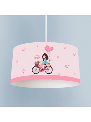 PremiumPort Bebek ve Çocuk Odası Kalpli Balon Desenli Pembe Bisikletli Avize