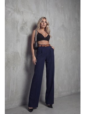 Jack Caprio Kadın Palazzo Kumaş Pantolon Ithal Doubleface Kumaş Kemerli Premium Kalite Çekme Solma Yapmaz