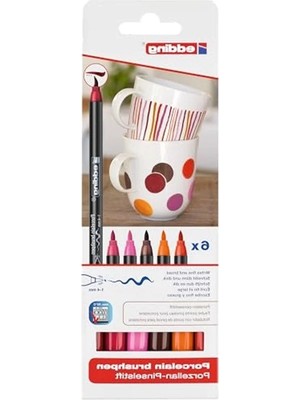 Calperia Edding 4200 Porselen Fırça Kalemi - 3 x Kırmızı, Turuncu, Kahverengi, Pembe - 6 Kalem - Fırça Ucu 1-4 mm - Bulaşık Makinesinde Yıkanabilir, Işığa Dayanıklı Mürekkep, Çabuk Kuruyan