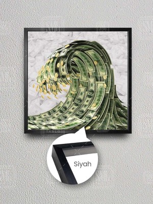 SML Tablo Para Dalgası Banknot Dolar Coin Finans Sektörü Çerçeveli Kare Kanvas Tablo