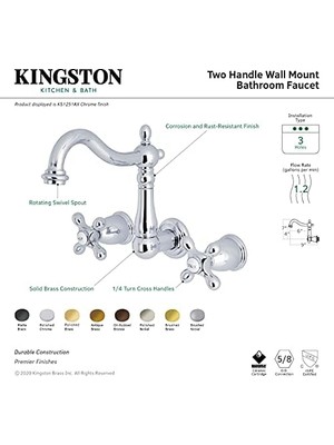 Freedom Books KS1253AX 20,32 cm Merkez Duvara Monte Gemi Lavabo Musluğu, Pirinç, 6-3/8 Inç Ağız Erişiminde