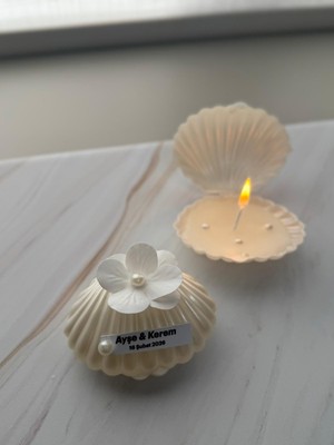 HS Gift And More Ortanca Çiçekli Istiridye Mum Söz Nişan Düğün Hediyelik 10 Adet