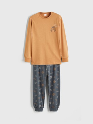 Lcw Kahverengi Bisiklet Yaka Erkek Çocuk Pijama Takımı