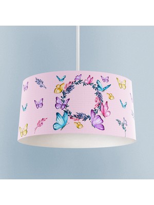 PremiumPort Bebek ve Çocuk Odası Için Kelebek ve Seksek Desenli Pembe Avize