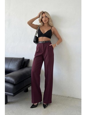 Jack Caprio Kadın Palazzo Kumaş Pantolon Ithal Doubleface Kumaş Kemerli Premium Kalite Çekme Solma Yapmaz