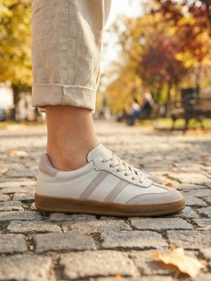 Potin Online Potinonline 810 Kadın Hakiki Deri Süet Yanı Çizgili Sneaker Ayakkabı