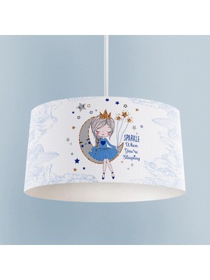 PremiumPort Mavi Motifli Bebek ve Çocuk Odası Ayda Oturan Kız Desenli Avize