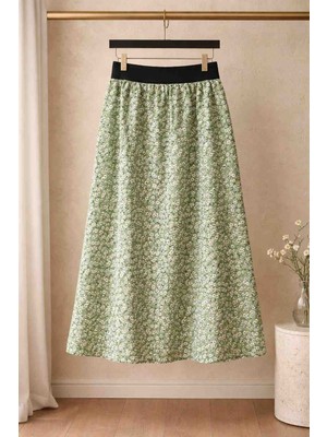 BBS Kız Çocuk Çiçek Desenli Beli Lastikli Astarsız Etek