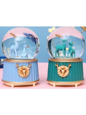 Ynt İthalat Mavi-Yeşil Geyik Kar Küresi Küçük Boy