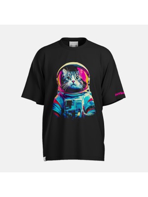 Fluffball Astronaut Unisex Regular Kesim %100 Pamuk Kedili Tişört