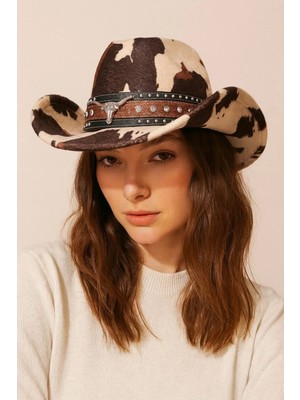 Freya Boğa Figürlü Deri Kayışlı Başlı Kovboy Şapkası