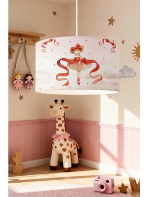 PremiumPort Kırmızı Fiyonklu Balerin Desenli Çocuk Odası Avizesi