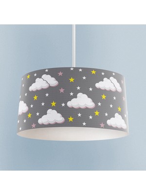 PremiumPort Bulut ve Yıldız Desenli Çerçeveli Çocuk Odası Avizesi