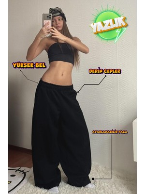 Vladivosto Paçası Ipli Oversize Rahat Bol Paça Esnek Göbek Hizasında Baggy Büyük Beden Eşofman Altı