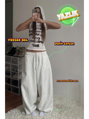 Vladivosto Paçası Ipli Oversize Rahat Bol Paça Esnek Göbek Hizasında Baggy Büyük Beden Eşofman Altı