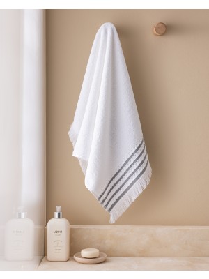 Madame Coco Velours Pamuklu Yüz Havlusu - Beyaz/gri