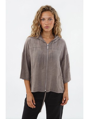 Vitrin Kapüşonlu Beli Büzgülü Desenli Ceket