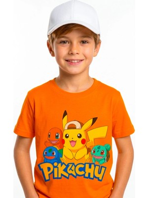 Book OrBook Pikachu Charmander Bulbasaur %100 Pamuk Premium Kalite Çocuk Tişörtü (3-12 Yaş)