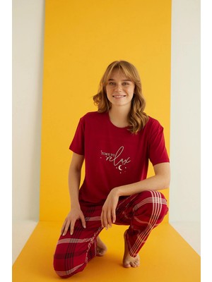 7051-6 Bamboo Bordo Kısa Kol Pijama Takım