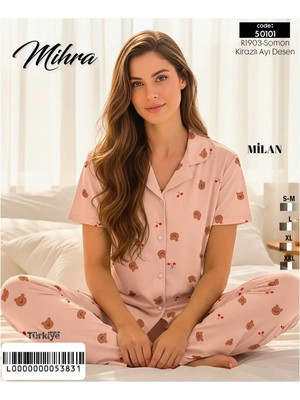 Arcan 50101 Somon Milan Düğmeli Alt Uzun Desenli Pijama Takım