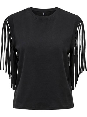 Only Onlzınna S/s Frınge Top Box Jrs Kadın Siyah Bluz - 15325262