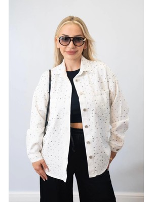 Muna Boutique Apat Beyaz Oversize Denim Ceket
