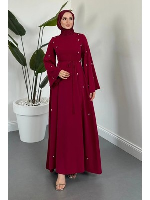 Merven Akyüz Adeline Yanları Taşlı Ispanyol Kol Abiye Fuşya