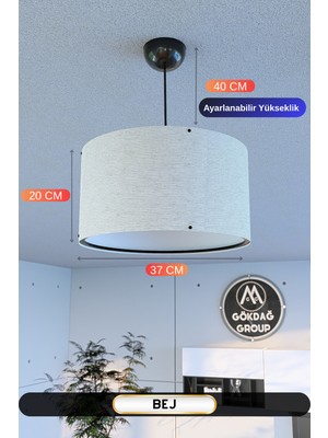 PremiumPort Bej Kumaş Başlıklı Sarkıt Avize 37 Cm, Şık ve Modern Aydınlatma