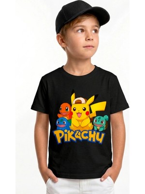 Book OrBook Pikachu Charmander Bulbasaur %100 Pamuk Premium Kalite Çocuk Tişörtü (3-12 Yaş)