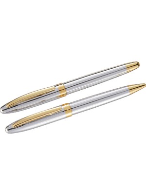 Steelpen Global Serisi 8698 Krom Gold Dolma Kalem+Tükenmez Kalem