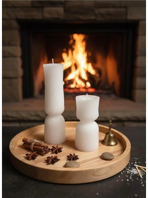 Varkal 2’li Beyaz Sütun Mum Seti – Dekoratif El Yapımı