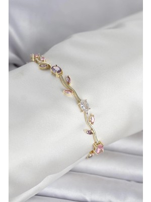 Calperia Pirinç Gold Renk Çiçek Sarmaşık Model Kadın Bileklik