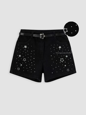 LC Waikiki Yüksek Bel Taşlı Kız Çocuk Jean Şort  (S6)
