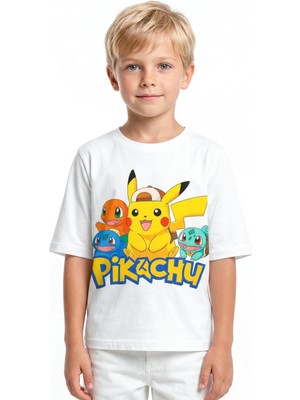 Book OrBook Pikachu Charmander Bulbasaur %100 Pamuk Premium Kalite Çocuk Tişörtü (3-12 Yaş)