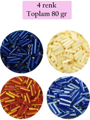 Just Cheap Store Uzun Boru Kesme Boncuk Çap 2mm Uzunluk 10 mm - 4 Renk - Toplam 80 Gram - BNC428