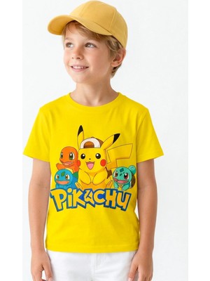 Book OrBook Pikachu Charmander Bulbasaur %100 Pamuk Premium Kalite Çocuk Tişörtü (3-12 Yaş)