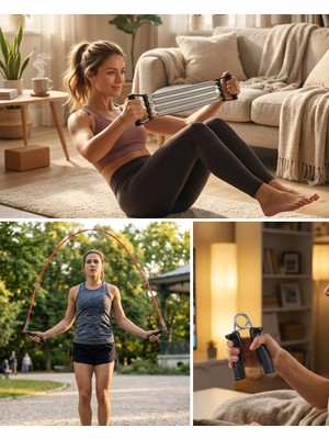 İlkyaz Fashion Evde Spor Seti Atlama Ipi El Güçlendirici ve Karın Aleti
