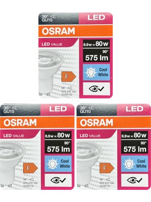 Avarson (3 Adet) Ledvance 6,9W GÜNIŞIĞI-ILIK Beyaz (4000K) GU10 Duylu LED Spot Ampul
