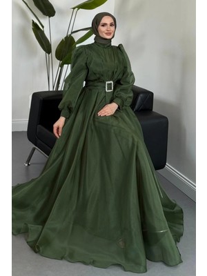 Merven Akyüz Kleopatra Tafta  Abiye Dark Green