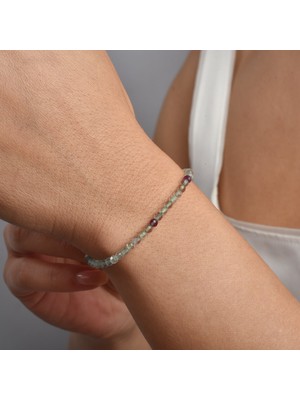 Nox Jewelry 14K Altın Kaplama Gümüş Doğal Rainbow Florit Taşlı Fasetli Bileklik – Çöl Yağmuru Model - BGS00117