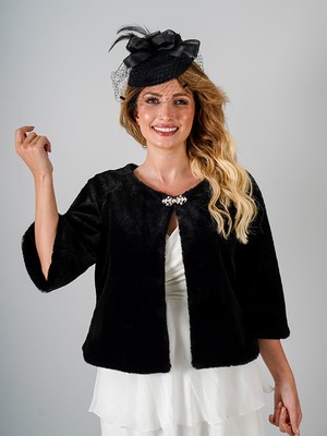 Sed da Exclusive Siyah   Fransız  Kollu  Kürk  Etol, Bolero  ,  Gelin  Kürkü