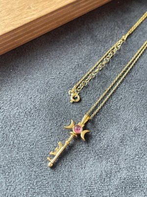 Aida Jewelss 925 Ayar Gümüş Ametist Taşlı Ay Döngüsü Anahtar Gümüş Kolye 45CM