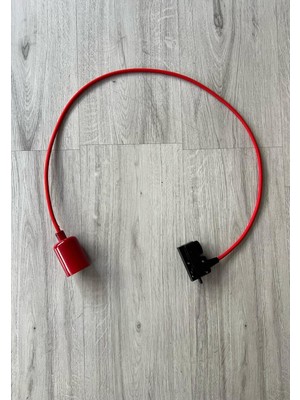 PremiumPort Kırmızı Renkli Monofaze Ray Soketli Duy Kılıflı 1 Metre Kumaş Kablo Sarkaç Tesisatı