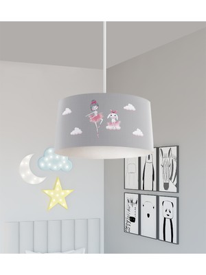 PremiumPort Prenses Kız ve Tavşan Desenli Seksekli Bebek ve Çocuk Odası Avizesi