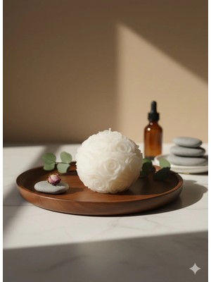 Varkal Iskandinav Tarzı Gül Motifli Beyaz Renk Mum - Dekoratif El Yapımı