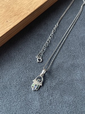 Aida Jewelss 925 Ayar Gümüş Hareli Taşlı Özel Tasarım Fatma Ana Eli Kolye 45CM