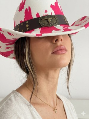 Freya Boğa Figürlü Deri Kayışlı Başlı Kovboy Şapkası