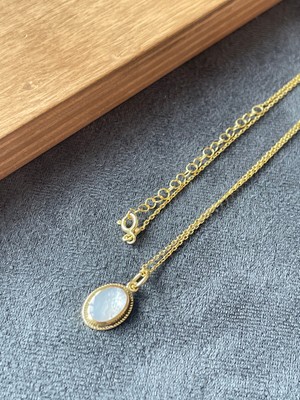 Aida Jewelss 925 Ayar Gümüş Sedef Taşlı Tasarım Gümüş Kolye  45CM